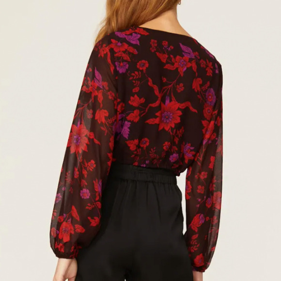 Sanctuary NWT Y2K Twist-Front Long Sleeve Chiffon Floral Print Crop Top Medium - Picture 6 of 13